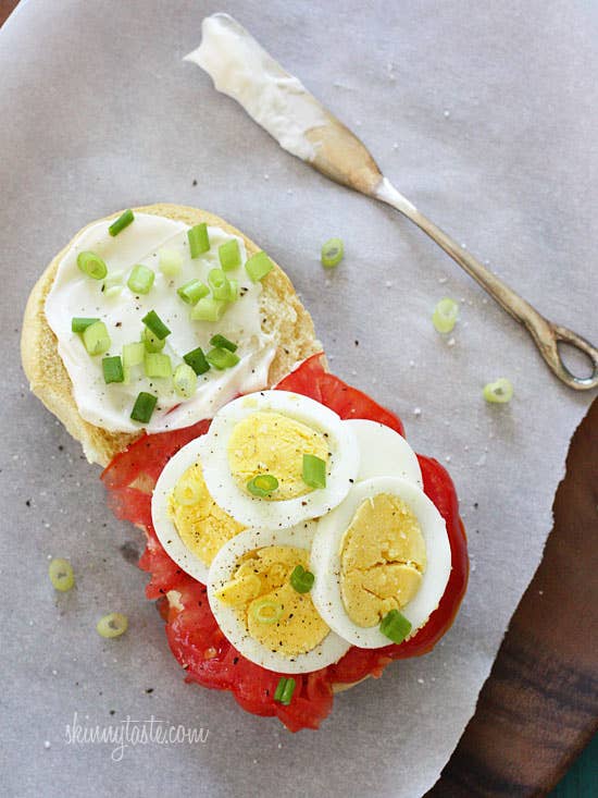 Make the hardboiled eggs in a big batch ahead of time — they stay good in the fridge for up to a week. Recipe here.