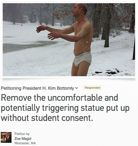 Statue of man in underwear causes stir at Wellesley College - The Boston  Globe