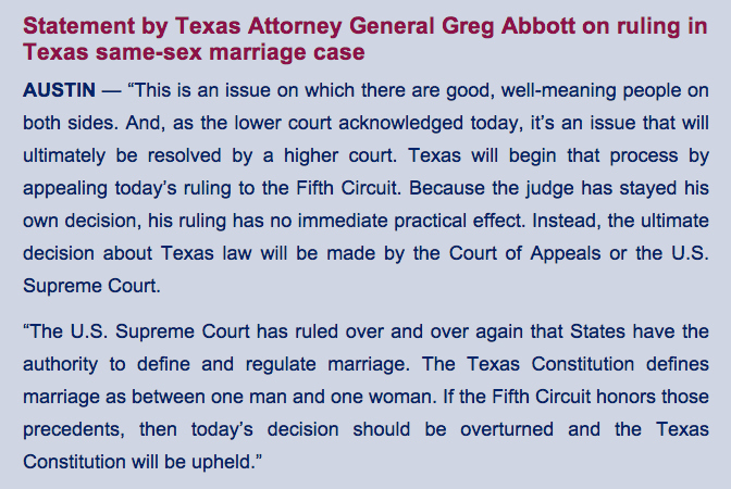 Federal Judge Strikes Down Texas Ban On Same Sex Marriage