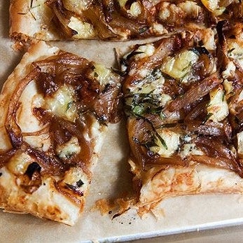 Caramelized Onion Tart with Gorgonzola and Brie