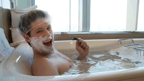 And had a shaving-cream beard.