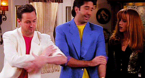 Especially Ross and Chandler's '80s elbow suits.