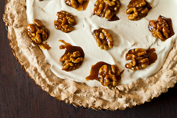 Maple-kissed whipped cream with a meringue crust, topped with candied walnuts. Get the recipe on Food52.