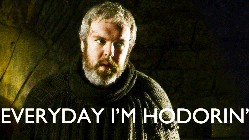 ...ten Hodors Hodor-ing.Nine winos wining.Eight oaths-a-breaking.Seven kingdoms scheming.Six direwolves growling.Five wannabe kings.Four calling whores. Three dragon eggs.Two Lannister loves.And Lord Eddard's head with no body.
