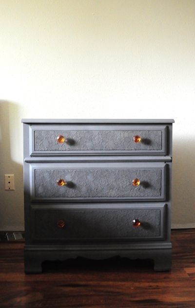 Use lace to re-cover the drawers