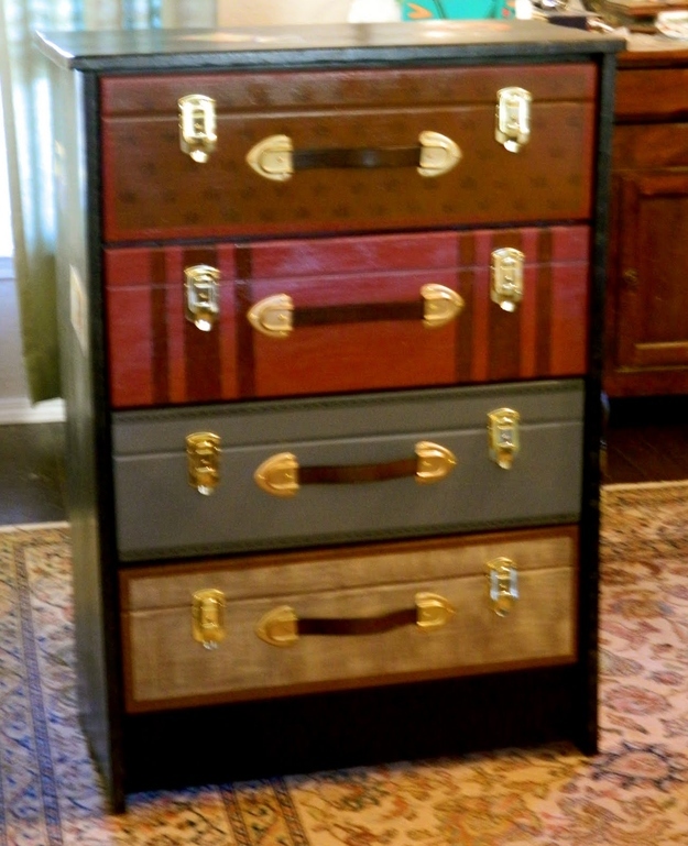 Or use handles to create faux suitcase drawers
