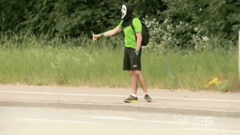 Moments later a German police car pulled over and Andy was asked to remove the mask.