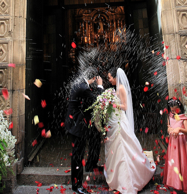 A very traditional wedding in a church