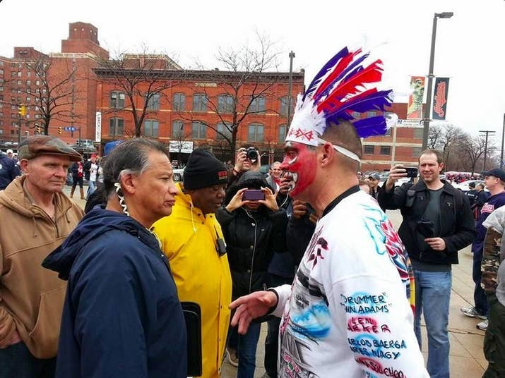 A Native American who was protesting the Cleveland Indians logo had this rather awkward encounter with an Indians fan.