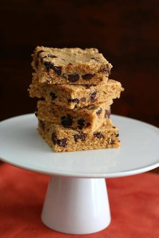 These are gluten-free and sugar-free blondies. Recipe here.