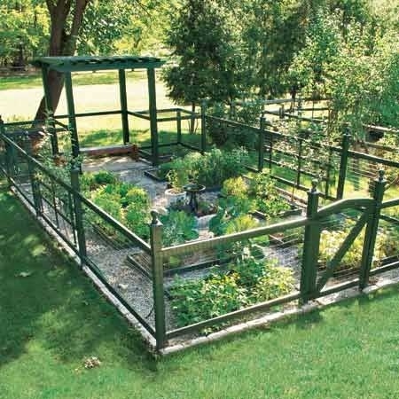 This 576-square-foot plot produces veggies all summer for a family of four, with plenty left over to share. Tidy raised beds and gravel paths make it easy to care for, and evoke an English country garden. The handsome fencing keep deer at bay. Take a FULL TOUR of this yard and clip the ideas that work for you!