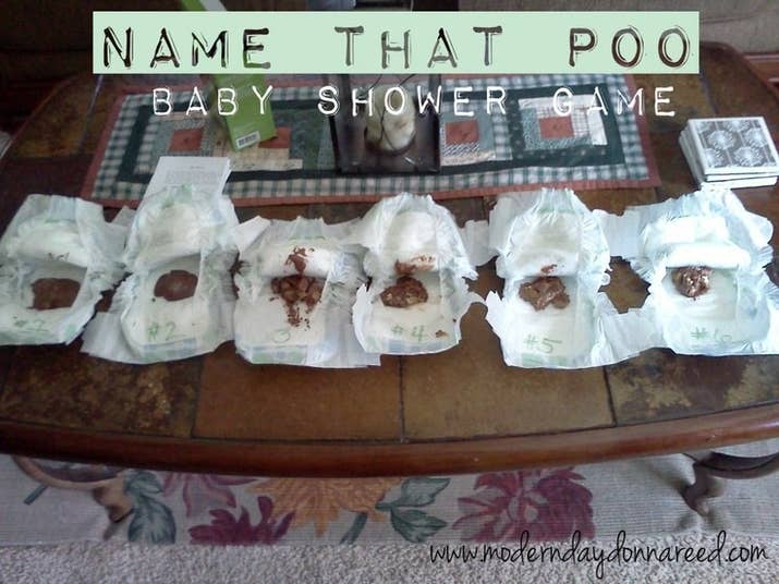 Nasty, but a classic. Melt different types of chocolate bars (caramel, nuts, etc) in baby diapers and have guests guess which is which- or have them race to devour their diaper first.