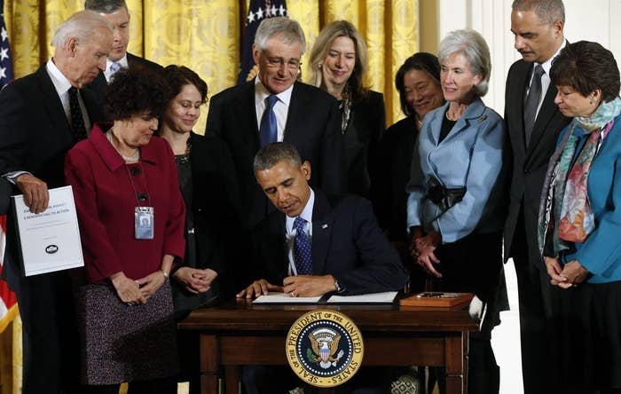 President Obama signed a presidential memorandum establishing a White House Task Force on Protecting Students from Sexual Assault during an event for the Council on Women and Girls the White House on Jan. 22.