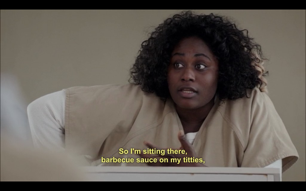 Although viewers have yet to see a flashback of the real reason she was sent to prison, the wild barbecue sauce tale Taystee shared tops the list as one of the funniest moments on the show so far.