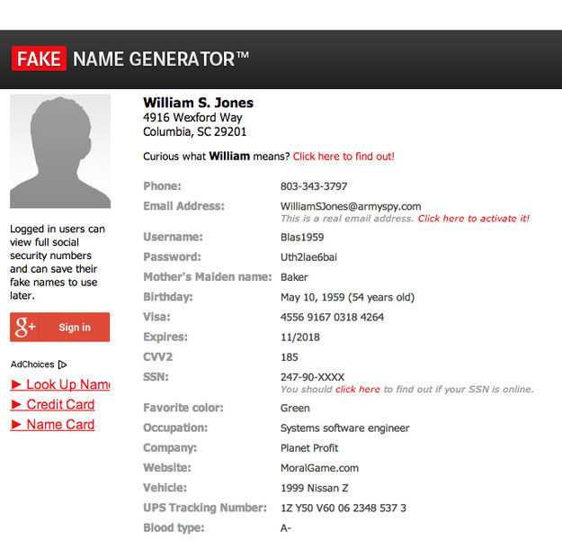 Fake Name Generator