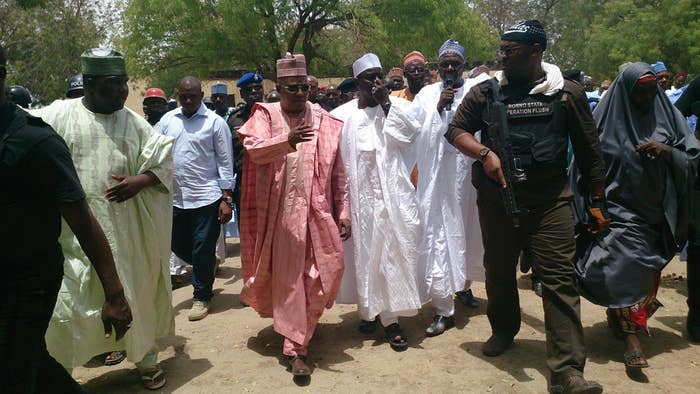 Borno state Gov. Kashim Shettima (center) visits Government Secondary School Chibok on Monday. More than 200 girls were abducted from the school by terrorist group Boko Haram nearly two weeks ago.