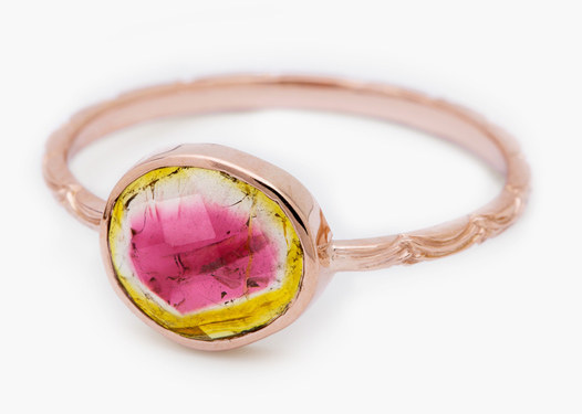 This rose cut watermelon tourmaline ring.