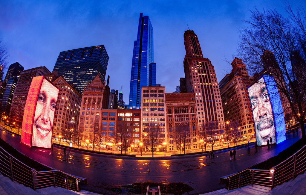 Wowza. Commissioned in 2000 alongside Millennium Park, this one's hard to miss. Towering digital faces spit water over parkgoers, and at night, it's all the more spectacular — and bizarre.