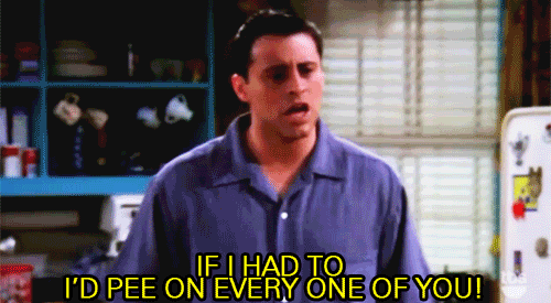 Reasoning: Joey pees on Monica because of a jellyfish sting, and Rachel yells at Ross: "It's not that common, it doesn't happen to every guy, and it is a big deal!"