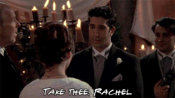 Reasoning: This episode is golden because it shows that Ross and Rachel are never off the table. Ross says Rachel's name at the altar (EEEEEK).