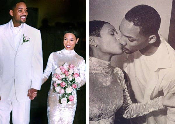 47 Swoon Worthy Celebrity Wedding Dresses Jada Pinkett Smith The Multi Hyphenate Wore A Crushed Velvet Badgley Mischka Gown When She Married Will
