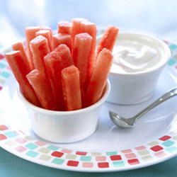 This might be cheating a little, because no recipe is really involved (except for the dip). But we'd never thought of creating snack sticks out of watermelon. Mind...blown!