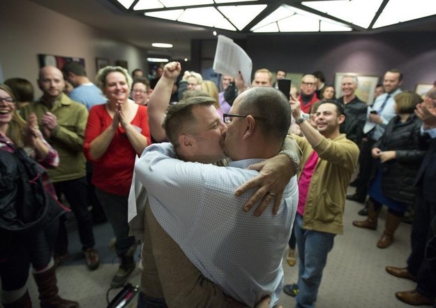 A couple marries in Salt Lake City Dec. 20, 2013, the first day same-sex marriages were legal in Utah.