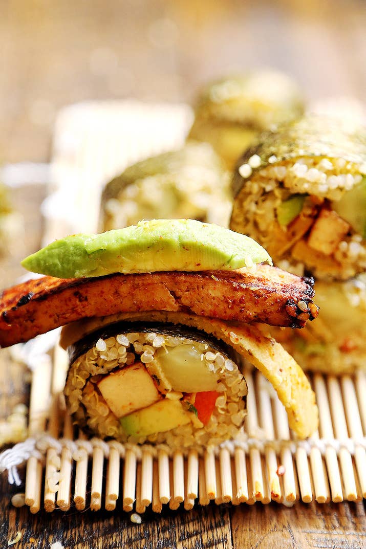 The quinoa, tofu, and garbanzo flour do most of the heavy lifting, giving each serving more than 25g of protein. Switch to tempeh and you'll get a few grams more. Recipe here.