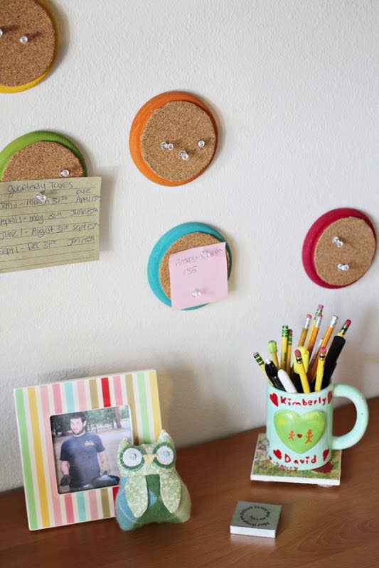 Large corkboards can take over a dorm room, but not these. Find the DIY here.
