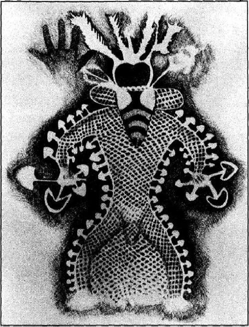 In Tassili n'Ajjer (the Algerian section of the Sahara Desert) there are some of the greatest cave painting finds we have. Most notable is this one above, from somewhere between 9000-6000BC. Most Scholars title this one something along the lines of 'Bee headed Shaman covered in Mushrooms'. The title alone gets me high.