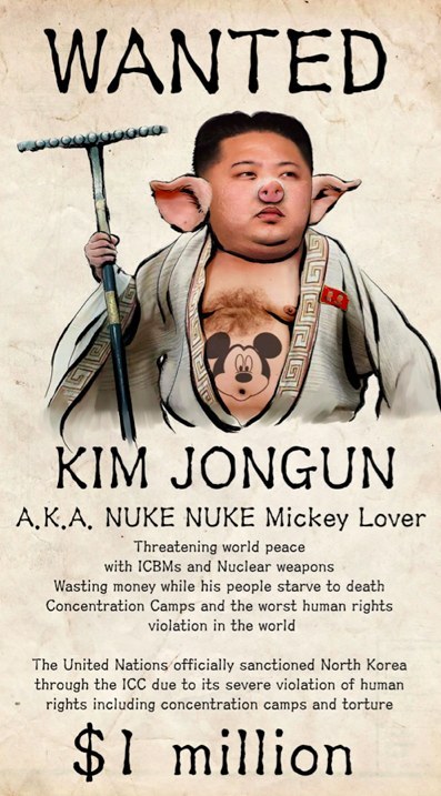 North Korea 2013 Social media accounts associated with the North Korean government were hacked by activists and this satirical "Wanted" poster portraying Kim Jong Un as a pig was uploaded on the Flickr account.