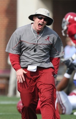 I lived a street away from the practice field. The guys seemed to have two-a-days, from what I could understand by Scott Cochran's screams. This man has an insanely loud shriek that I could hear all the way from my house. I would wake up in the morning to Scott's lovely voice and then around 2 or 3, he was at it again. Scott is most famous for his “YEAH, YEAH, YEAH,” which blazes across the screen at the Bama games. Nothing quite pumps someone up like a Scott Cochran rebel yell.