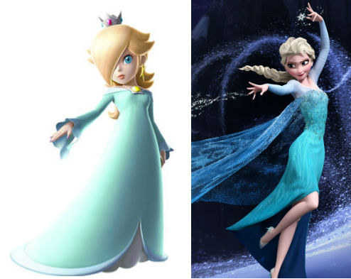 Their dresses perhaps? Or their hair? They are basically identical.