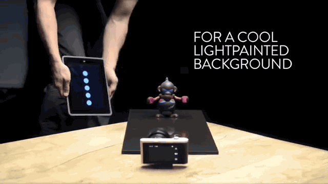 Materials needed: One black tile, a tablet, and a camera that allows long exposures.