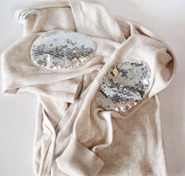 DIY sequin elbow patch sweater - see kate sew