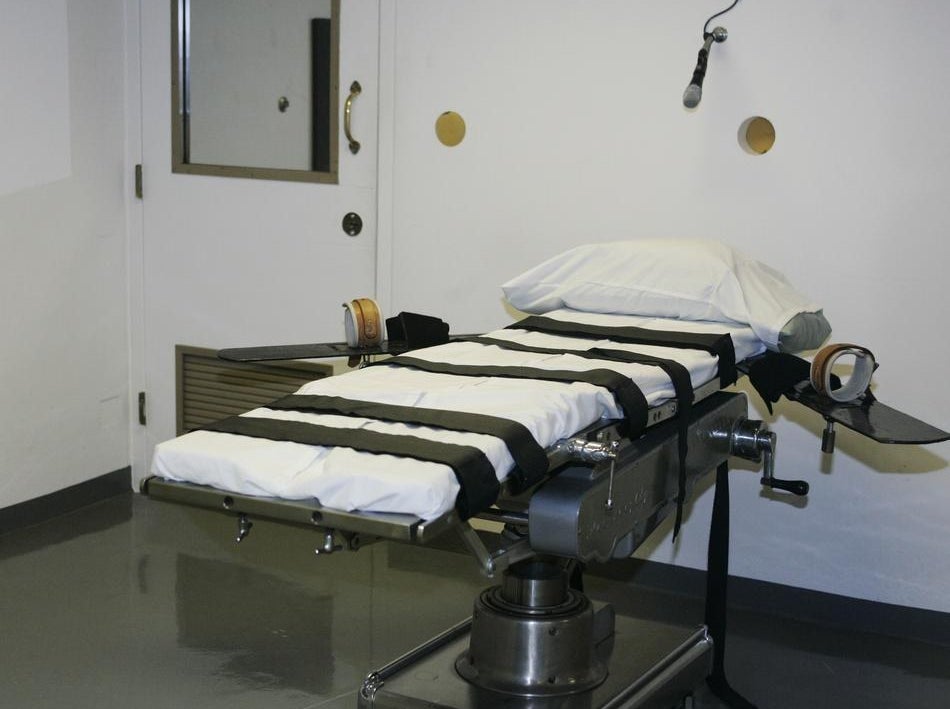 The gurney in the execution chamber at the Oklahoma State Penitentiary.