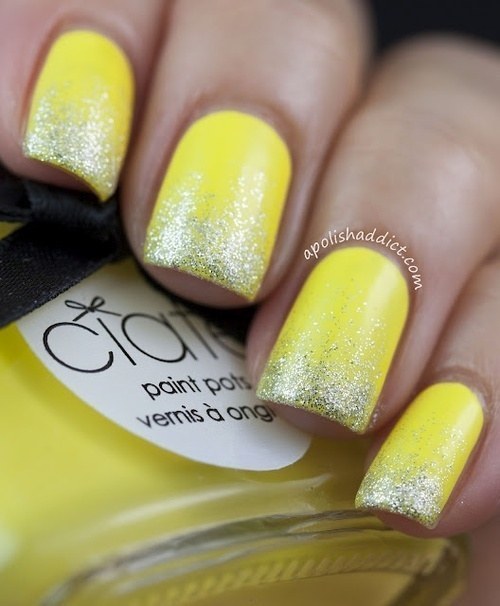 Get an easy gradient by applying a glitter top coat to half the nail.