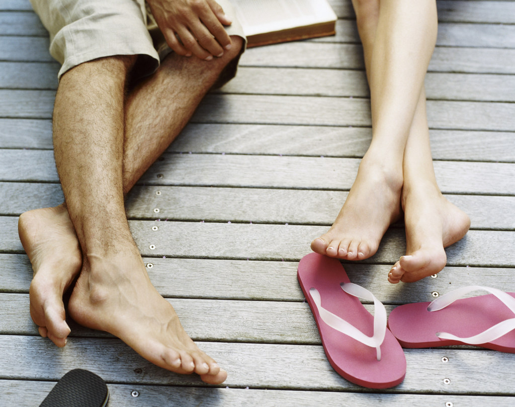 Walking around barefoot can leave your toenails susceptible to foot fungus and disease, so keep the flip flops on.