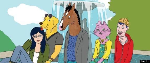 The show itself is pretty familiar - Bojack Horseman is an out of work actor who made it big in the 90's with a family sitcom. He is now older, out of shape, dependent on drugs, and a terrible person. O and he's a horse. And his nemesis is a dog. Aaaand his agent is a cat. Whom he has sex with. But, his roommate's a human. His ghost writer, human.But the publisher of his book is a penguin. It's never explained why certain "people" are animals, birds, fish, etc. hybrids and why some people are human. Most of the time they act like humans. Sometimes their animal nature comes out (like the dog not trusting mailmen). Either way, it's different and bizarre and ultimately amazing.