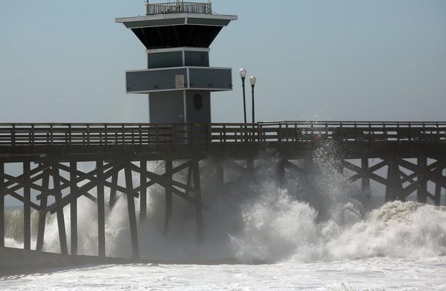 A big wave from Hurricane Marie smashes against the Seal Beach pier on Wednesday.