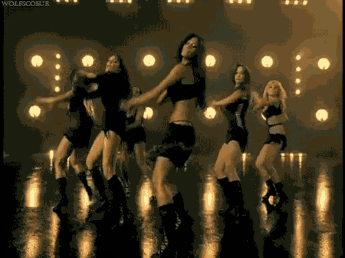 Elbows out, hair flip, hair flip, turn