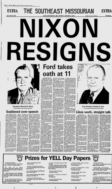 How 12 Newspaper Front Pages Covered Richard Nixons Resignation 