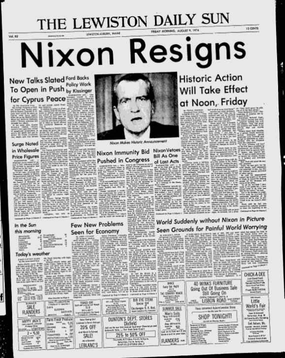 How 12 Newspaper Front Pages Covered Richard Nixons Resignation 