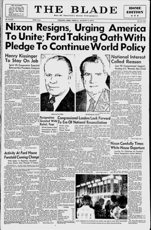 How 12 Newspaper Front Pages Covered Richard Nixon's Resignation