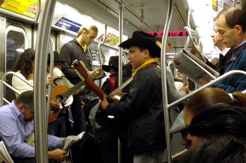 Trying to avoid a subway mariachi band is like trying to avoid taxes, cockroaches and those "Dan Smith Will Teach You Guitar" signs. The mariachi members always enter from different doors and somehow manage to be the last person into the train car before the doors close. Instead of trying to flee, pick a spot on the wall to stare at and focus on something less noisy. Remember to stare at your pre-determined spot when that one guy who isn't as musically talented brings around his cowboy hat for donations. But hey, if you like mariachi bands, then take off your headphones and get out a few dollar bills. Either way, they'll be joining you on a subway trip very, very soon.