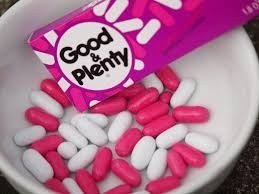 So let me get this straight. You took disgusting bite size pieces black licorice, and disguised them in a pink candy coating? This is the probably the worst costume I've seen to date. The first (and probably last) time you eat Good and Plenty is a traumatizing experience but don't worry, every group of friends has that one kid who'll eat anything-give him the rest.