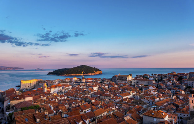 View of Dubrovnik from the city walls in late afternoon.