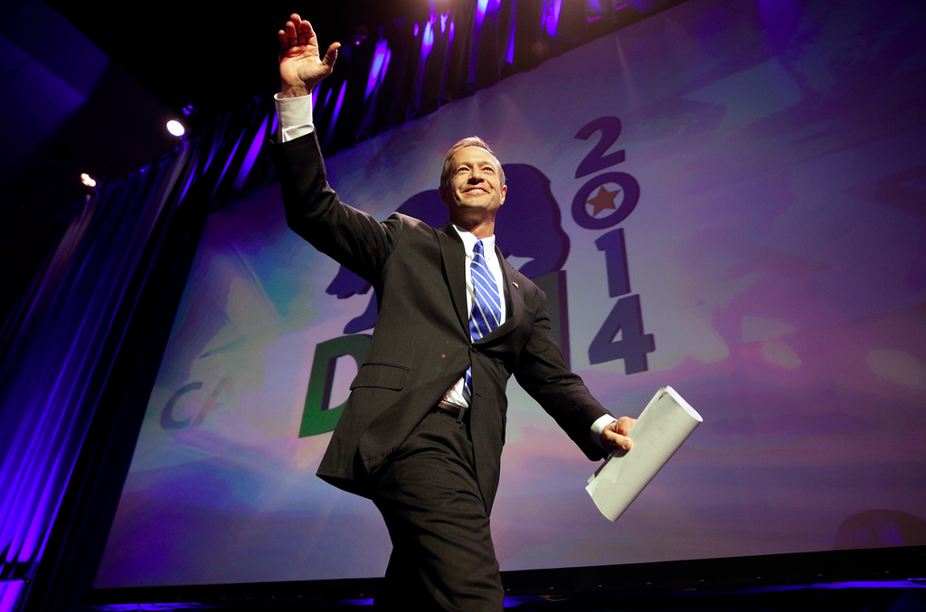 Maryland Gov. Martin O'Malley waves from the stage at the California Democrats State Convention in Los Angeles, where he delivered the keynote address earlier this year.