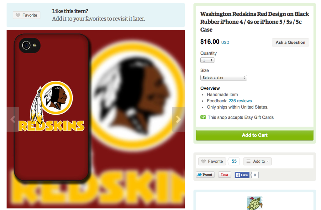 bans sale of items with Washington Redskins logo/name