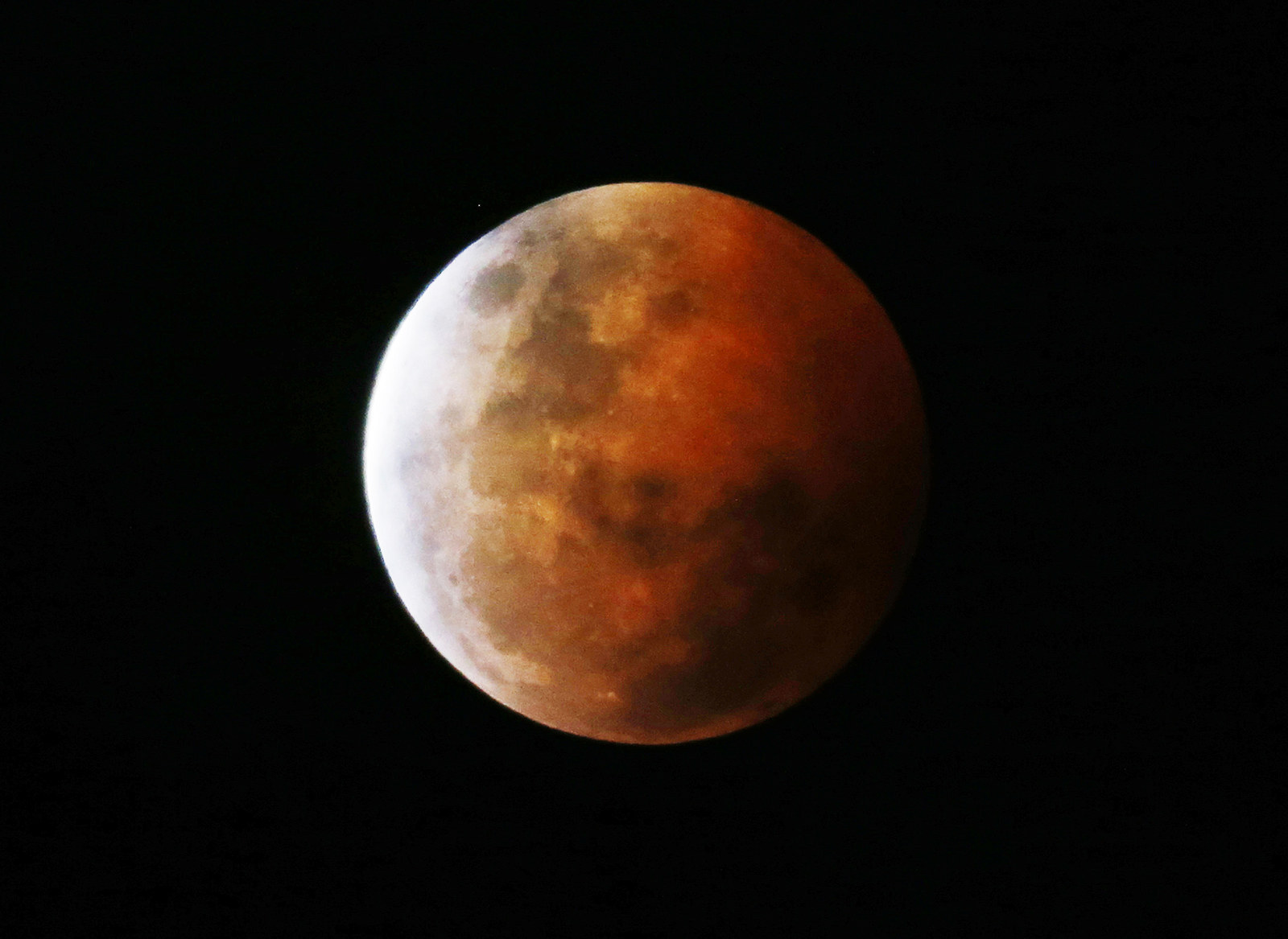 A total lunar eclipse, also known as a "blood moon", is pictured from Gosford, north of Sydney, on Oct. 8.